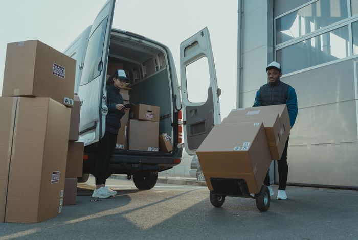 Boxes stacked safely inside the vehicle